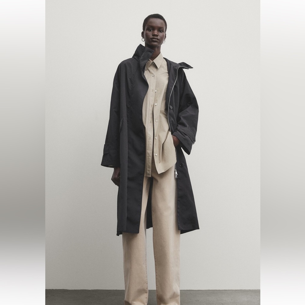 Massimo Dutti black hooded trench/parka Size Small new